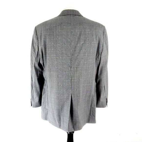Hart Schaffner Marx Guabello Super 130s Wool 2 Button Blazer 42R Gray Plaid Blue - Picture 5 of 11